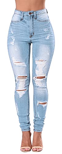 KDF Women's High Waisted Jeans for Women Distressed Ripped Jeans Slim Fit Butt Lifting Skinny Stretch Jeans Denim Pants