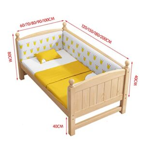 Wooden Widen Splicing Bed, Solid Pine Wooden Bed Frame, Bedroom Furniture for Adults, Kids, Teenagers, with Mattress + Bed Surround (Color : Style 1, Size : 200x60x40cm)