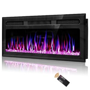 hocookeper 60 inch electric fireplace, wall mounted and recessed fireplace linear fireplace insert with remote control, adjustable flame colors, timer,750w/1500w, black
