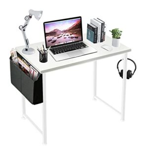 lufeiya white computer desk - small student kids study writing table for home office bedroom small spaces 32 inch modern mini laptop pc desks,white