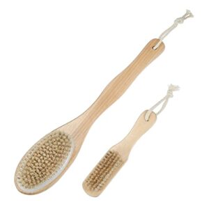 VOCOSTE Dry Brushing Body Brush Set, Shower Brush with Soft and Stiff Bristles, Dual Sided Long Handle Back Scrubber, Face Exfoliator for Wet or Dry Brushing