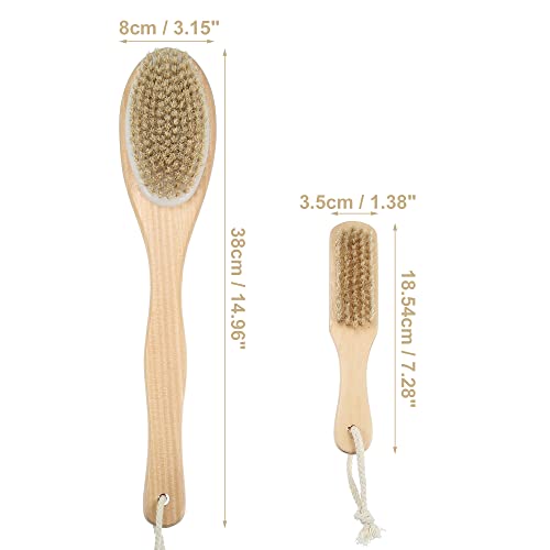 VOCOSTE Dry Brushing Body Brush Set, Shower Brush with Soft and Stiff Bristles, Dual Sided Long Handle Back Scrubber, Face Exfoliator for Wet or Dry Brushing