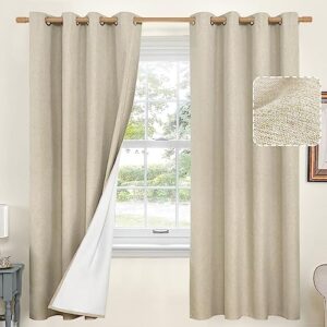 quemas 100% blackout curtains for bedroom linen look with white backing, grommet total light blocking thermal insulated boho window curtains for living room noise cancelling (52 x 72 inch, linen)