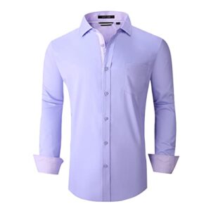 alex vando mens dress shirts wrinkle free regular fit stretch bamboo button down shirt,lilac,xl