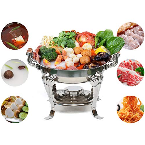 Shabu-Shabu Chafing Dish Stainless Steel Round Hot Pot Food Warmers Food Trays for Party Buffet Soup Pot Cookware with Alcohol Stove