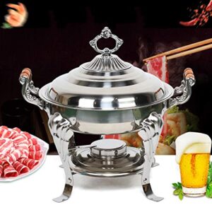 Shabu-Shabu Chafing Dish Stainless Steel Round Hot Pot Food Warmers Food Trays for Party Buffet Soup Pot Cookware with Alcohol Stove