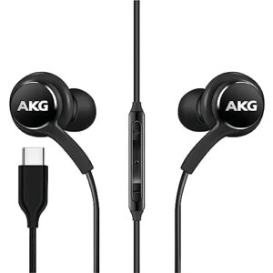 2022 wired earbuds stereo headphones for samsung galaxy s22 ultra s21 ultra s20 ultra 5g, s10,note 10, note 10+ - designed by akg - with microphone and volume remote type-c connector-black