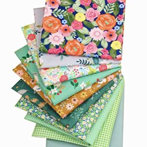 100% Cotton Quilting Fabric Bundles 10 pcs Fat Quarters, Squares Sheets for Patchwork, Sewing, Quilting, Crafting 19.6’’x15.7’’ (50cmx40cm), Green Floral