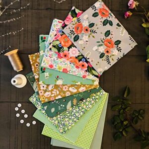 100% Cotton Quilting Fabric Bundles 10 pcs Fat Quarters, Squares Sheets for Patchwork, Sewing, Quilting, Crafting 19.6’’x15.7’’ (50cmx40cm), Green Floral