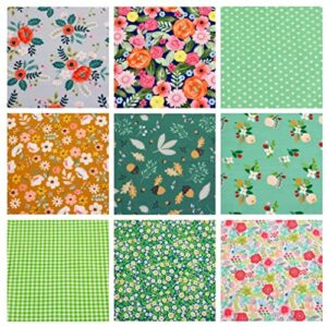 100% Cotton Quilting Fabric Bundles 10 pcs Fat Quarters, Squares Sheets for Patchwork, Sewing, Quilting, Crafting 19.6’’x15.7’’ (50cmx40cm), Green Floral