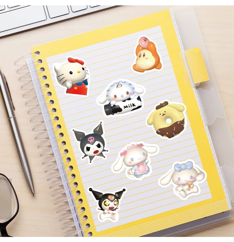 120Pcs 3D Kawaii Stickers Pack，Cartoon Keroppi Cinnamoroll Kitty，Waterproof Sticker for Laptop，Anime Vinyl Decals for Water Bottle，Skateboard，Hydroflasks，Cute Gifts for Friends Girls Kids