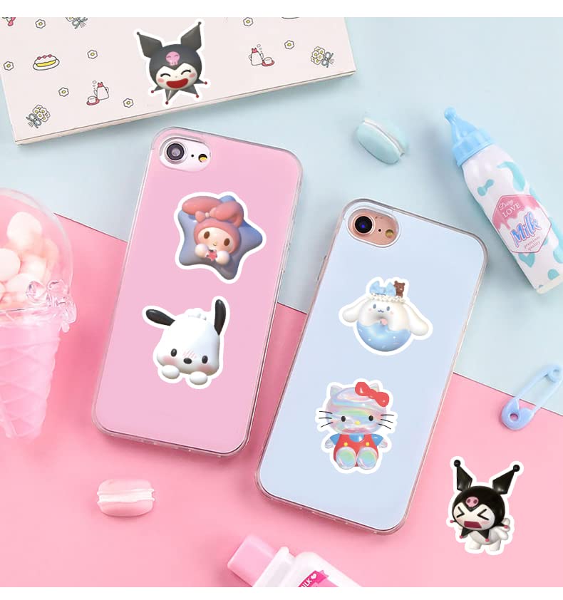 120Pcs 3D Kawaii Stickers Pack，Cartoon Keroppi Cinnamoroll Kitty，Waterproof Sticker for Laptop，Anime Vinyl Decals for Water Bottle，Skateboard，Hydroflasks，Cute Gifts for Friends Girls Kids