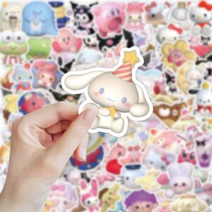 120Pcs 3D Kawaii Stickers Pack，Cartoon Keroppi Cinnamoroll Kitty，Waterproof Sticker for Laptop，Anime Vinyl Decals for Water Bottle，Skateboard，Hydroflasks，Cute Gifts for Friends Girls Kids