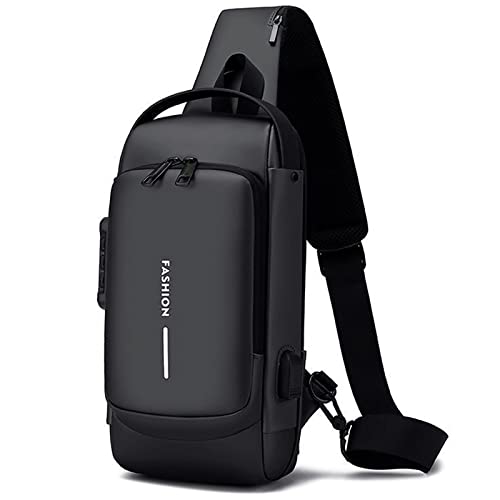 HOXSURY Sling Backpack USB Anti-Theft Waterproof Chest Daypack Casual Shoulder Bag (Black)