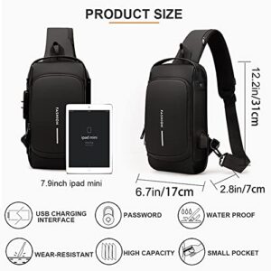 HOXSURY Sling Backpack USB Anti-Theft Waterproof Chest Daypack Casual Shoulder Bag (Black)