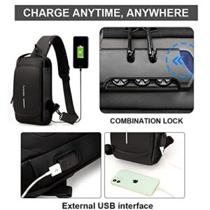 HOXSURY Sling Backpack USB Anti-Theft Waterproof Chest Daypack Casual Shoulder Bag (Black)