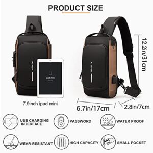 HOXSURY Sling Backpack USB Anti-Theft Waterproof Chest Daypack Casual Shoulder Bag (Brown)