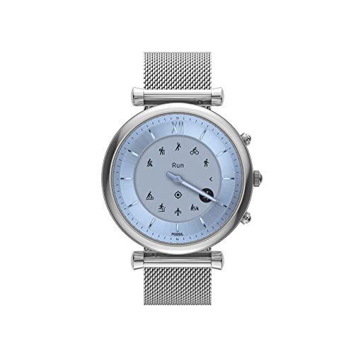 Fossil Carlie Gen 6 Hybrid 38mm Stainless Steel Mesh Smart Watch,Fitness Tracker Color: Silver (Model: FTW7076)