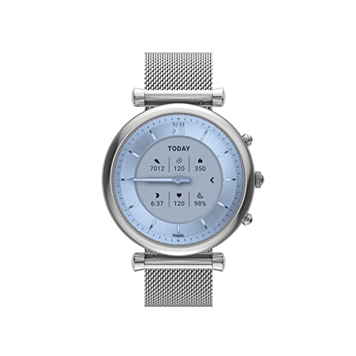 Fossil Carlie Gen 6 Hybrid 38mm Stainless Steel Mesh Smart Watch,Fitness Tracker Color: Silver (Model: FTW7076)