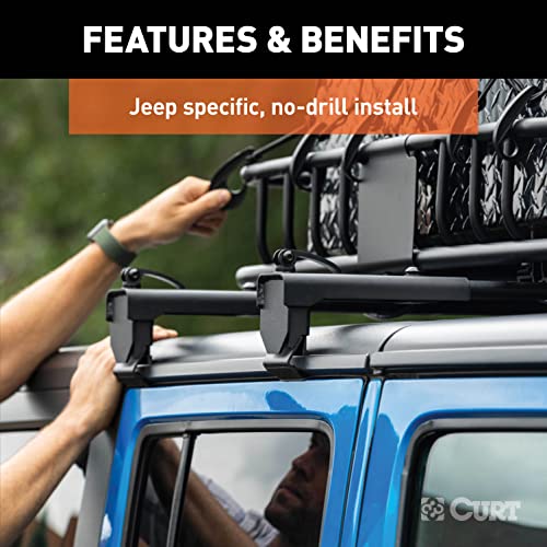 CURT 18122 Black Steel Quick-Release Roof Rack Crossbars, Fits Select Jeep Wrangler JL, Gladiator