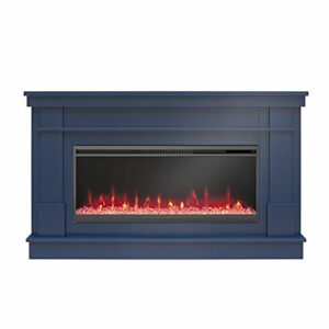 novogratz waverly wide mantel with linear electric fireplace & crystal ember bed, navy