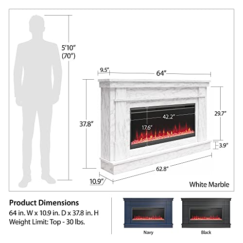 Novogratz Waverly Wide Mantel with Linear Electric Fireplace & Crystal Ember Bed, Navy