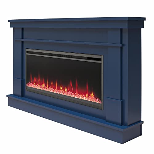 Novogratz Waverly Wide Mantel with Linear Electric Fireplace & Crystal Ember Bed, Navy