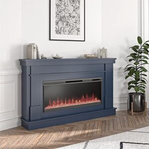 Novogratz Waverly Wide Mantel with Linear Electric Fireplace & Crystal Ember Bed, Navy