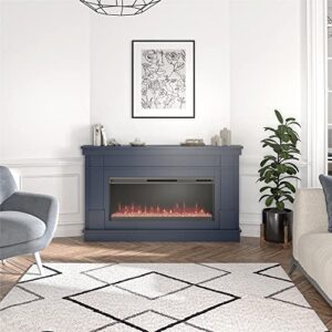 Novogratz Waverly Wide Mantel with Linear Electric Fireplace & Crystal Ember Bed, Navy