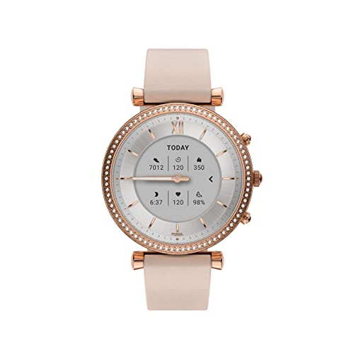 Fossil Carlie Gen 6 Hybrid 38mm Stainless Steel and Silicone Smart Watch,Fitness Tracker Color: Rose Gold, Taupe (Model: FTW7077)