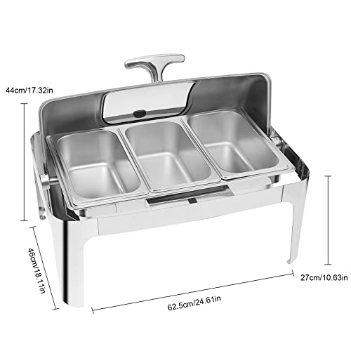 14 QT Chafing Dish Buffet Set,Stainless Steel Buffet Food Warmer Set with Viewing Lid & Roll Top,3 Pots Chafing Dishes Buffet Heating Tray for Parties and Catering