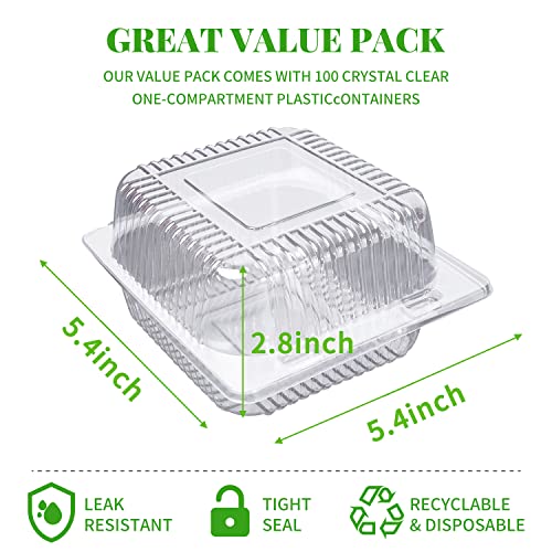 HIQQUGU 100 PCS Plastic Hinged Take Out Containers Clamshell Take Out Tray, Clear Plastic Take out Containers, for Sandwiches, Salads, Hamburgers, (5x4.7x2.8 in)