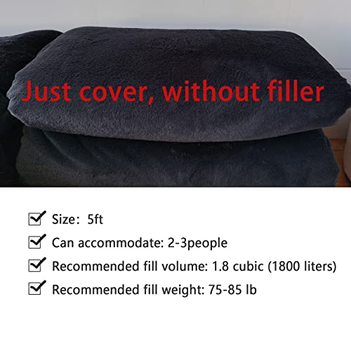 Bean Bag Chairs, 5ft Giant Bean Bag Cover, Soft Micro-Fiber Bean Bag Chairs for Adults (It was only a Cover, not a Full Bean Bag, No Filler) Big Bean Bag Bed(Dark Grey) 5FT (150cmx70cm)