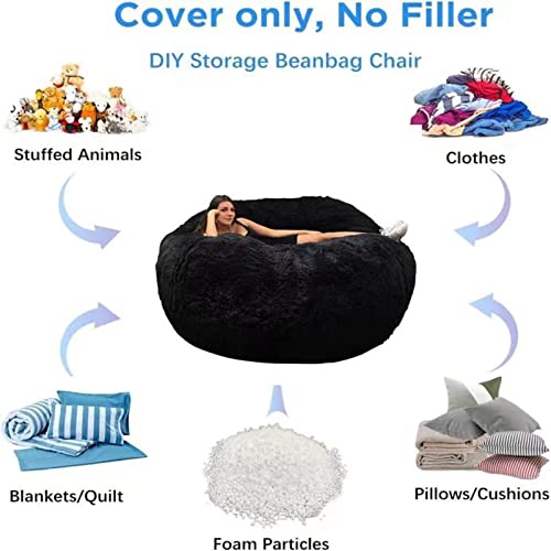 Bean Bag Chairs, 5ft Giant Bean Bag Cover, Soft Micro-Fiber Bean Bag Chairs for Adults (It was only a Cover, not a Full Bean Bag, No Filler) Big Bean Bag Bed(Dark Grey) 5FT (150cmx70cm)