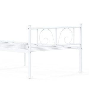 Twin Size Bed Frame 12 Inch Metal Platform Bed Frames Twin Mattress Foundation Single Beds with Headboard and Footboard, Easy Assembly, White