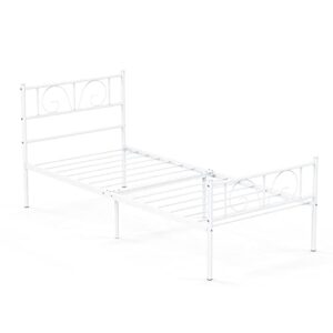 Twin Size Bed Frame 12 Inch Metal Platform Bed Frames Twin Mattress Foundation Single Beds with Headboard and Footboard, Easy Assembly, White