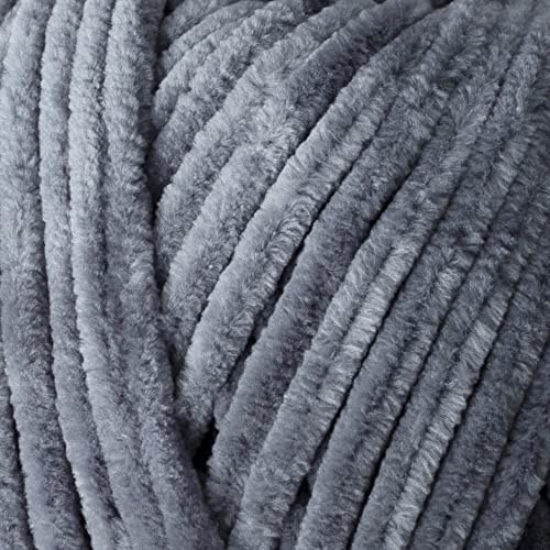 2 Skein La Mia Mellow Velvet Chenille Yarn for Knitting and Crocheting Baby Clothes, Blankets and Accessories, 100% Polyester, 100 gr (3.5 oz) / 115 m (125 Yards), Super Bulky, Grey - 905