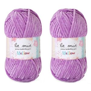 2 skein la mia mellow velvet chenille yarn for knitting and crocheting baby clothes, blankets and accessories, 100% polyester, 100 gr (3.5 oz) / 115 m (125 yards), super bulky, purple - 941