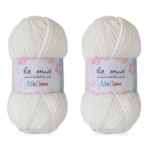 2 skein la mia mellow velvet chenille yarn for knitting and crocheting baby clothes, blankets and accessories, 100% polyester, 100 gr (3.5 oz) / 115 m (125 yards), super bulky, cream - 910
