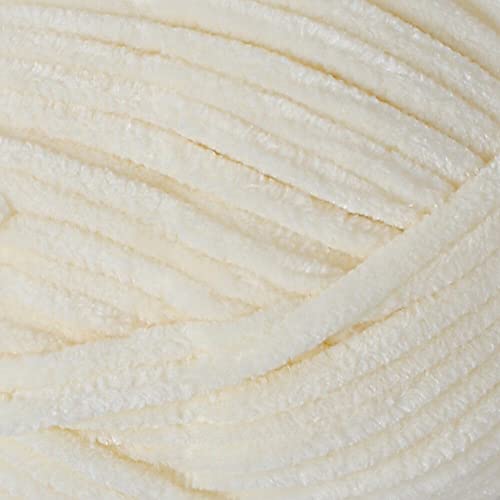 2 Skein La Mia Mellow Velvet Chenille Yarn for Knitting and Crocheting Baby Clothes, Blankets and Accessories, 100% Polyester, 100 gr (3.5 oz) / 115 m (125 Yards), Super Bulky, Cream - 910