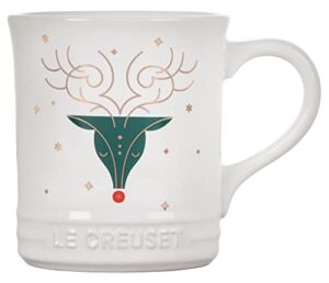 le creuset stoneware noel collection reindeer face mug, white w/applique, 14 oz.