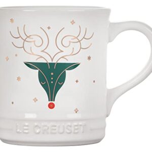 Le Creuset Stoneware Noel Collection Reindeer Face Mug, White w/Applique, 14 oz.