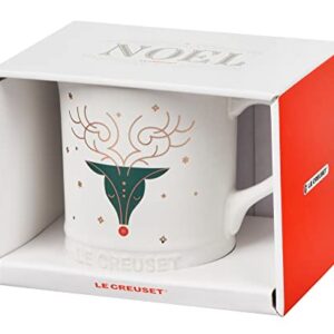 Le Creuset Stoneware Noel Collection Reindeer Face Mug, White w/Applique, 14 oz.