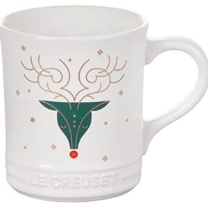 Le Creuset Stoneware Noel Collection Reindeer Face Mug, White w/Applique, 14 oz.