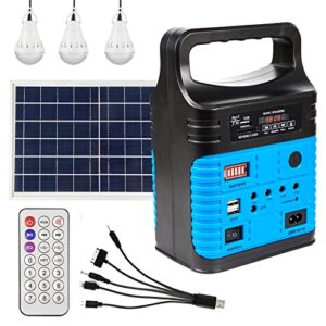 solar generator - portable power station for emergency power supply,portable generators for camping,home use&outdoor,solar powered generator with panel including 3 sets led light (blue)