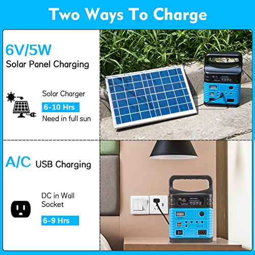 Solar Generator - Portable Power Station for Emergency Power Supply,Portable Generators for Camping,Home Use&Outdoor,Solar Powered Generator With Panel Including 3 Sets LED Light (blue)