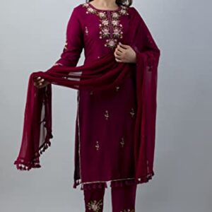 JG Women's Ethnic Wear Collection Rayon Straight Embridered Kurti & Pant Set With Dupatta Readymade Salwar Suit For Women Casual Wear(Maroon-X-Large Size)