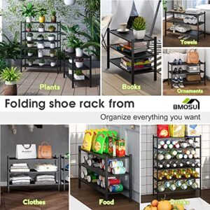 BMOSU 3-Tier Bamboo Shoe Rack Premium Stackable Shoe Shelf Storage Organizer for Hallway Closet Living Room Entryway Organizer(Black)