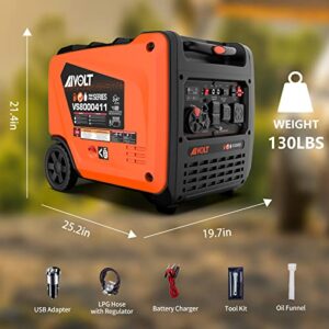 AIVOLT 8000 Watts Dual Fuel Portable Inverter Generator Super Quiet Gas Propane Powered Electric Start Outdoor Generator for Home Back Up Travel RV Camping, 50 State Approved