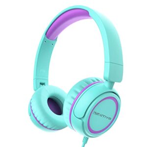 imyb kids headphones, v1 wired stereo foldable tangle-free 3.5mm adjustable on-ear headphones for kids for school/toddlers/childrens/teens/boys/girls/ipad/tablet/kindle/phones/travel/plane (green)